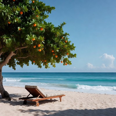 Beachfront tree near ocean waves