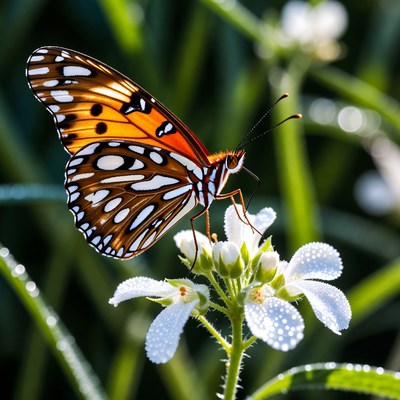 Butterfly on white flower in garden
