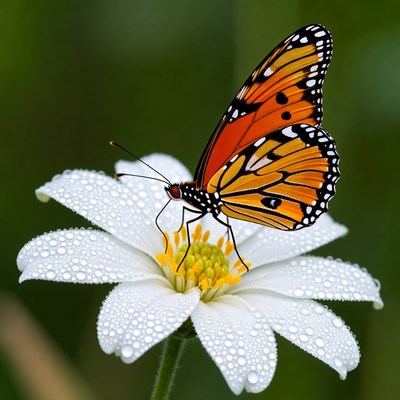 Butterfly on white flower in garden