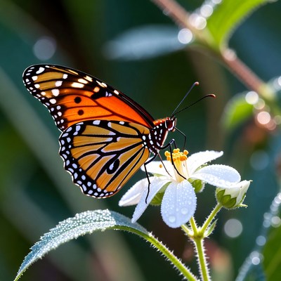 Monarch butterfly on white flower