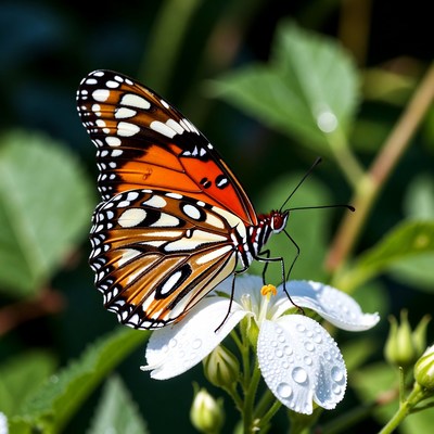 Butterfly on white flower in garden