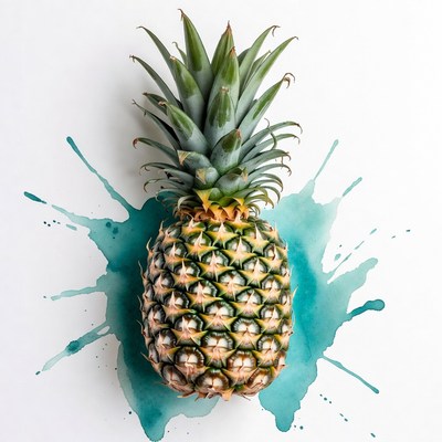 Pineapple with blue water splash