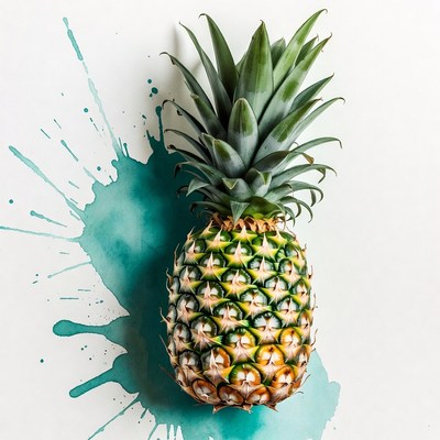 Pineapple on blue splash background