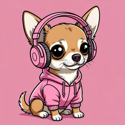 Cute chihuahua with headphones
