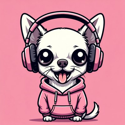 Cute dog wearing headphones in hoodie
