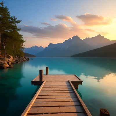 Dock at lake during sunset