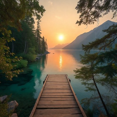 Sunset on the lake dock