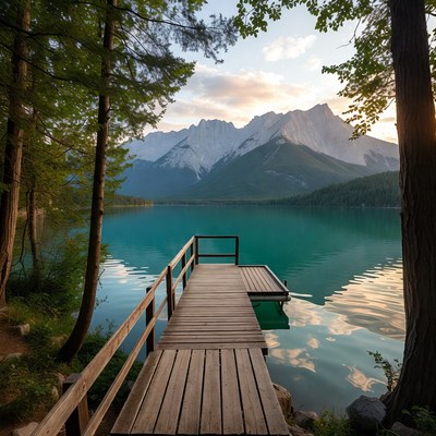 Scenic dock at mountain lake
