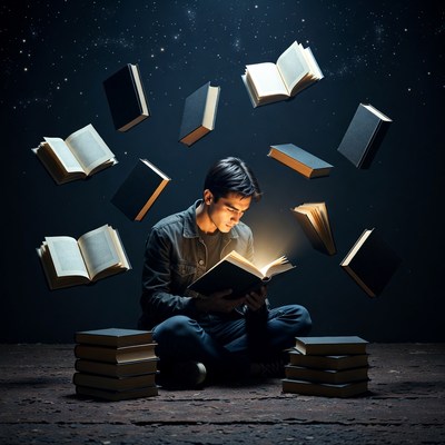 Reading books in a dark space