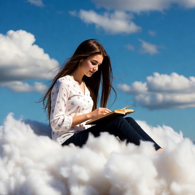 Reading on fluffy clouds