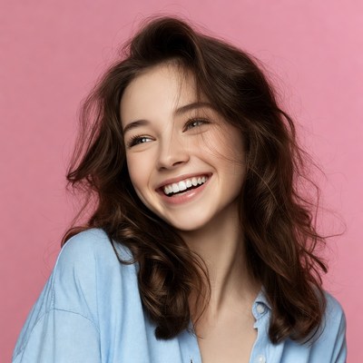 Smiling girl in front of pink background