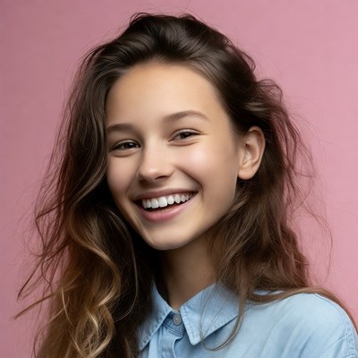 Smiling girl with wavy hair