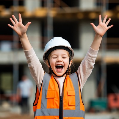 Happy child at construction site