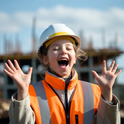 Girl at construction site smiling