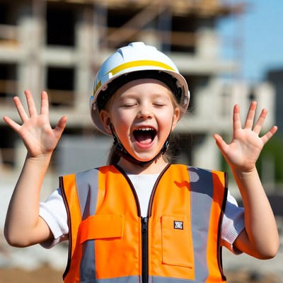 Child in construction site excited
