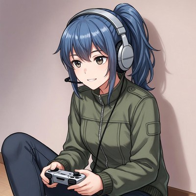 Young woman plays video games at home
