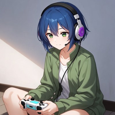 Girl playing video game indoors at home