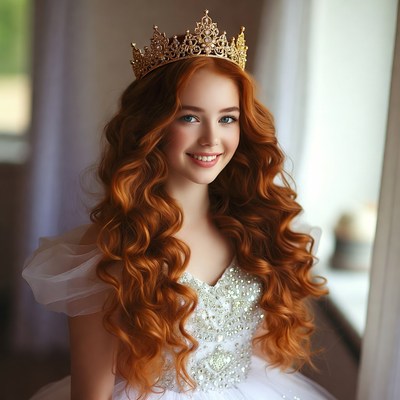Girl with crown and curly hair
