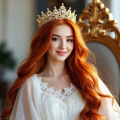 Crown and red hair in indoor setting