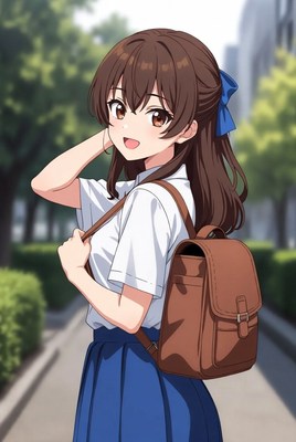 Student walking in city street