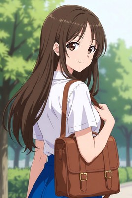 Girl walking in park with bag