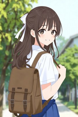 Girl walking with backpack on street