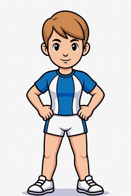 Boy in sports uniform stands confidently