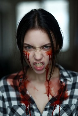 Woman with blood on face
