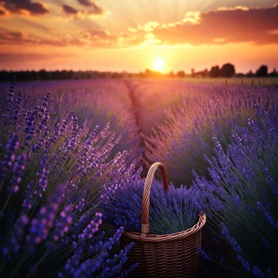 Sunset over a lavender field