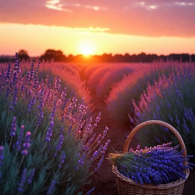 Lavander fields at sunset