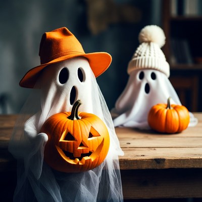 Ghosts with pumpkins for halloween