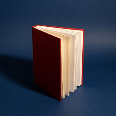 Red book on blue background