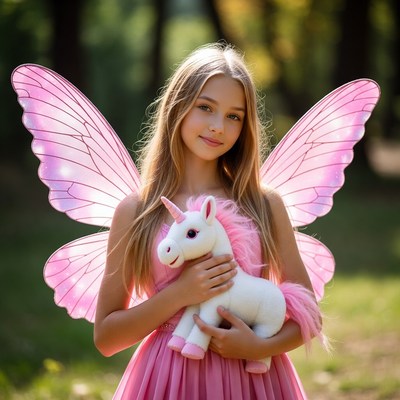Girl dressed as fairy in a forest