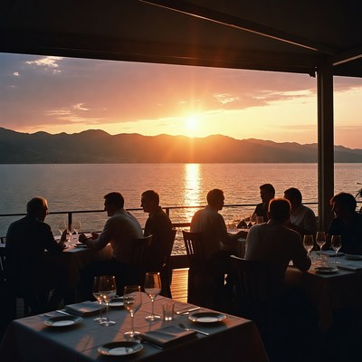Dining at sunset by the sea