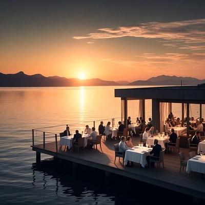 Dining at sunset by the water