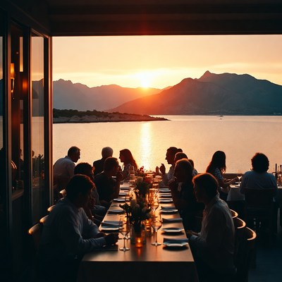 Dinner view at sunset by the water