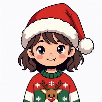 Child in christmas hat and sweater