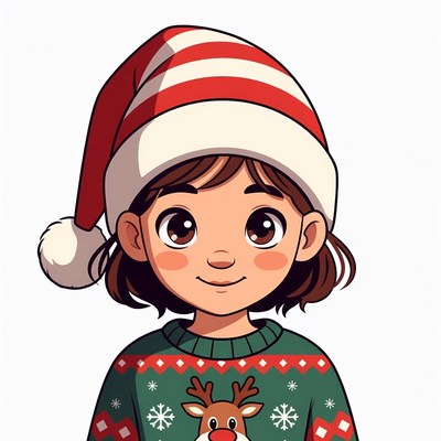 Child in christmas attire smiles happily