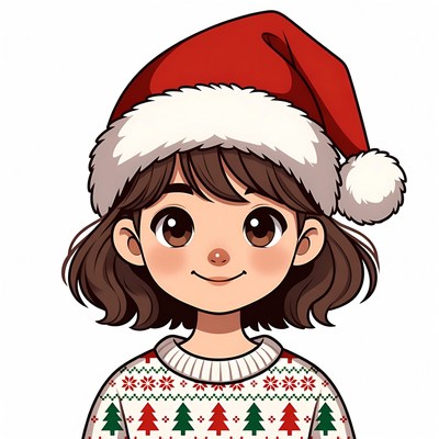 Girl in christmas hat and sweater