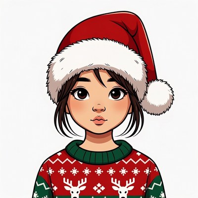 Girl in christmas sweater and hat