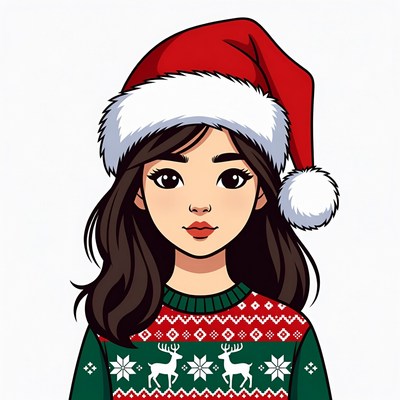 Girl in christmas sweater and hat