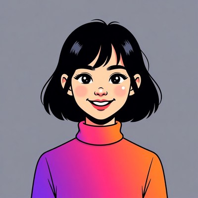 Young girl with short hair in colorful sweater