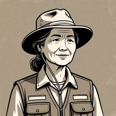 Women in field clothing with hat