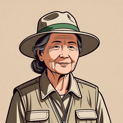 Elderly woman in nature attire smiles