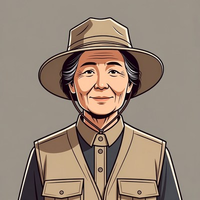 Elderly woman wearing fishing gear