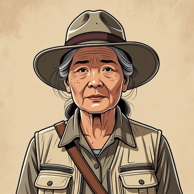Older woman in a hat with a vest