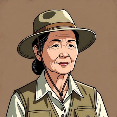 Woman in safari hat smiling