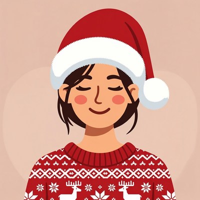 Woman wearing christmas hat and sweater