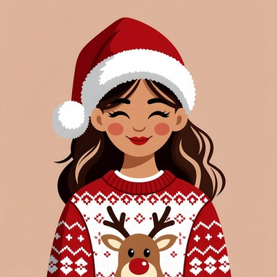Woman in christmas sweater and hat