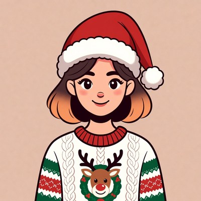 Girl in christmas sweater and hat